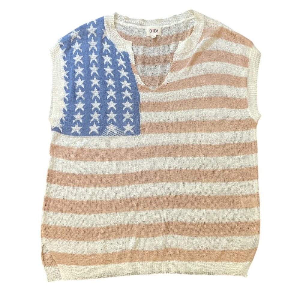 Women's Sleeveless‎ Knit Top XL US Flag Design Americana Red White Blue Summer